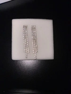 Waterfall Chandelier Pierced Earrings  Silvertone Cubic Zirconia **NEW** - Image 1 of 4