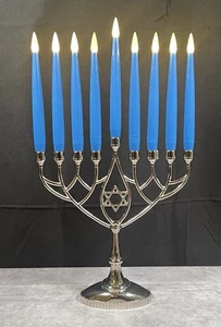 Chanukah Silver Menorah Judaica Hanukkah 9 Branch Star of David Israel Jewish - Picture 1 of 2