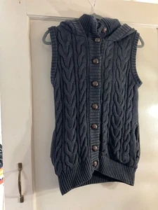 Fat Face ladies dark grey chunky knit hooded waistcoat gilet size 10 - Picture 1 of 2