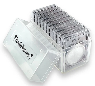 Paquete de 10 marcos de fotos de bandera 2024 1 oz plata American Eagle graduación profesional MS70 con estuche Foto 1 de 4