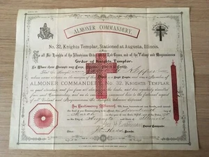 Chevalier du Temple Commanderie Almoner 32 peu commun certificat démission 1897 - Foto 1 di 4