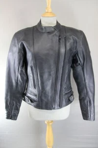 CLASSIC FRANK THOMAS BLACK LEATHER BIKER JACKET WITH BACK PROTECTOR: SIZE 14 - Picture 1 of 9