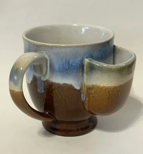 Mug with Tea Bag Holder, Ceramic with Drip Glaze, Dark Green/Soft Blue/Cream - Picture 1 of 9