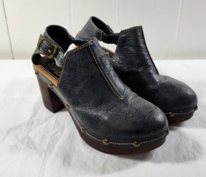 Sbicca Closed Toe Clog Sandals sz38 Black Leather Wood Studded Y2K Heel Platform - Picture 1 of 10