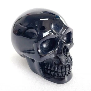 3.5'' Black Obsidian skull Hand Carved Gemstone Fine Art Sculpture,Reiki Healing - Picture 1 of 9