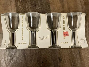 4 Vintage Anchor Hocking Cocktail Wine Sherry 4 1/2 oz Juice Glasses 2445 New - Picture 1 of 5