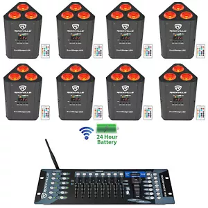 (8) Rockville RockWedge LED Battery Powered Par Lights+Wireless DMX Controller - Picture 1 of 12