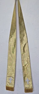 Gold Clergy Priest Stole Church Pastor Wedding Embroidered Cross w/ Fringe 90"+ - Picture 1 of 10