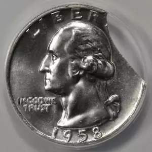 1958 D ANACS MS63 Major Curved Clip 5.53 Grams Silver Quarter Mint Error Rare - Picture 1 of 4