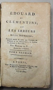 Sra. Lory de Narp: EDOUARD ET CLÉMENTINE, novela francesa, EA 1801, ¡RARO! - Imagen 1 de 14