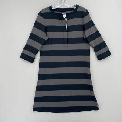 Patagonia Womens 3/4-Sleeved Sender Rugby Henley Stripe Dress Medium Gray Black - Image 1 of 4