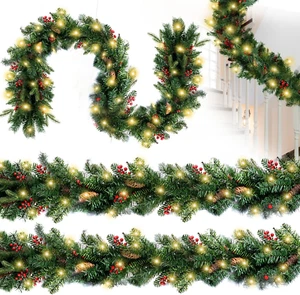 Prelit Christmas Garland with Lights for Mantle 3 Pack 6 Ft Green Lighted Artifi - Picture 1 of 7