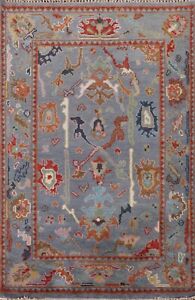 Floral Indian Oushak Oriental Arrea Rug 4'x6' Gray Wool Hand-knotted Carpet