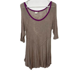 Free People Intimately Exposed Seam Tunic Top Brown M 3/4 Sleeve Scoop Neck