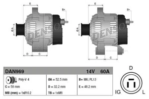 Denso DAN969 Lichtmaschine 14 V 60 A ersetzt 101211-2270 2706087606000 LRA01455 - Bild 1 von 9