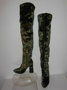EGO GREEN VELVET TEXTURED OVER THE KNEE BOOTS SIZE 8 MEDIUM - Picture 1 of 9