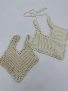Handmade Crochet Doll Infant Baby Bib Cream Ivory One Unfinished Need Ribbon Vtg - Picture 1 of 6