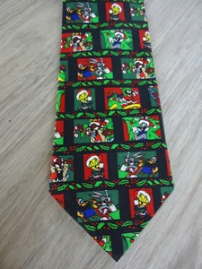 VTG Looney Tunes Novelty Neck Tie 90s Taz Tweety Marvin Bugs Bunny Daffy Duck - Picture 1 of 5