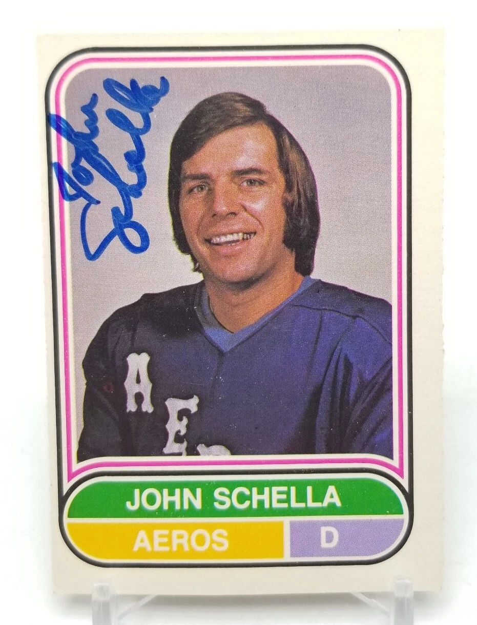 1975-76 O-Pee-Chee WHA Hockey JOHN SCHELLA on Card Auto SIP Houston Aeros #21