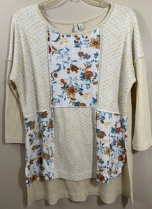 Top tejido gofre Catos talla M retazos florales y amarillos alto/bajo lindo confort nuevo sin etiquetas - Imagen 1 de 8