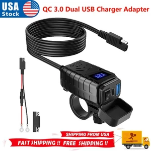 QC 3.0 Motorcycle Dual USB Phone GPS Super Fast Charger Adapter LED Waterproof - Picture 1 of 7