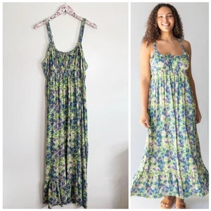 NATURAL LIFE Elizabeth Floral Maxi Dress Green Blue Ruffle Trim Women’s XL - Foto 1 di 11