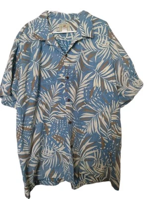 Mens Attitude Blue Button Front Floral Hawaiian Tropical Short Sleeve Shirt 3XL - Image 1 of 3