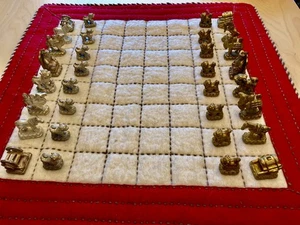 MONGOLIAN CHESS BRASS PIECES MONGOL SHATAR VARIANT LARGE CUSTOM FELT PLAYING MAT - Picture 1 of 18