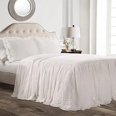 Lush Decor Ruffle Skirt Bedspread White Shabby Chic Farmhouse Style Twin - Image 1 of 3