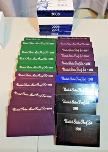 U.S. Coins 1980-1998 & 2004-08   Proof Sets - 1 each - 24 in all -  Mint  - New - Picture 1 of 5