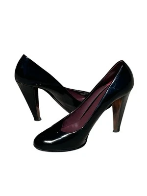 MIU MIU Italy Shiny Black Slip On Heels Office Career Luxury Formal Women Sz 39 - Image 1 of 4