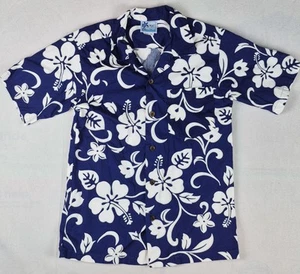 RJC Hawaiian Shirt Boys Size 12 Youth, Blue Hibiscus, Made in Hawaii, Cotton. - Picture 1 of 7