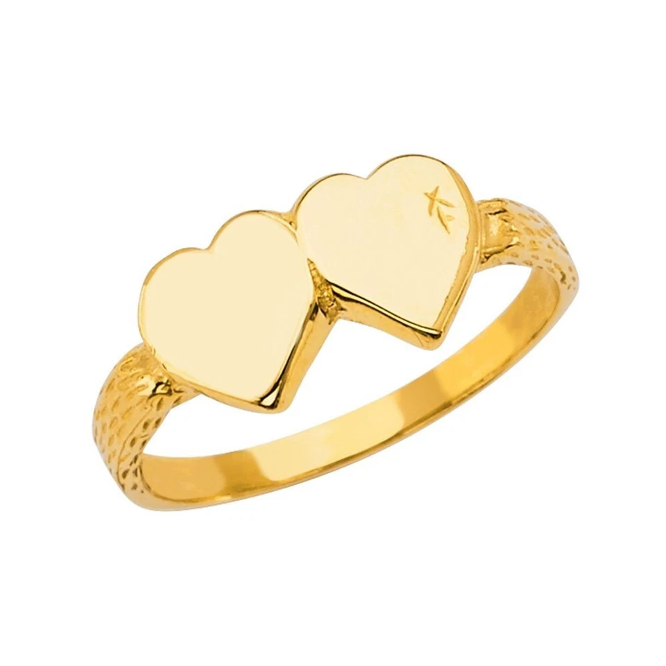 Kid 14k Yellow Gold Babies Hearts Signet Children's Baby Ring Band Size 3 - Image 1 of 1