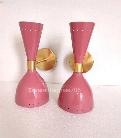 Mid Century 50's 60's Brass Italian pink Diabolo Wall Sconce Light Fixture Lamp Cover