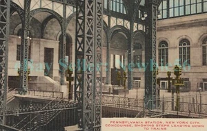 New York City NYC-INTERIOR CONCOURSE & STEPS TO TRAIN PENN STATION-Postcard PRR - Picture 1 of 2