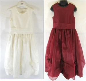 Dress Wedding Formal Party Bridesmaid Flower Girl Cream Burgundy Princess - Picture 1 of 20