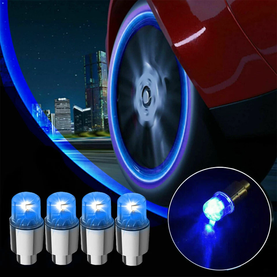 4x Blue Car Wheel Tire Tyre Air Valve Stem Cap Auto LED Light Caps Accessories - Image 1 of 4