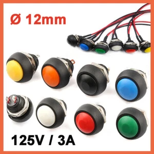 12mm Momentary Push Button Horn Switch OFF (ON) 125V / 3A Red Green Yellow Blue - Picture 1 of 16