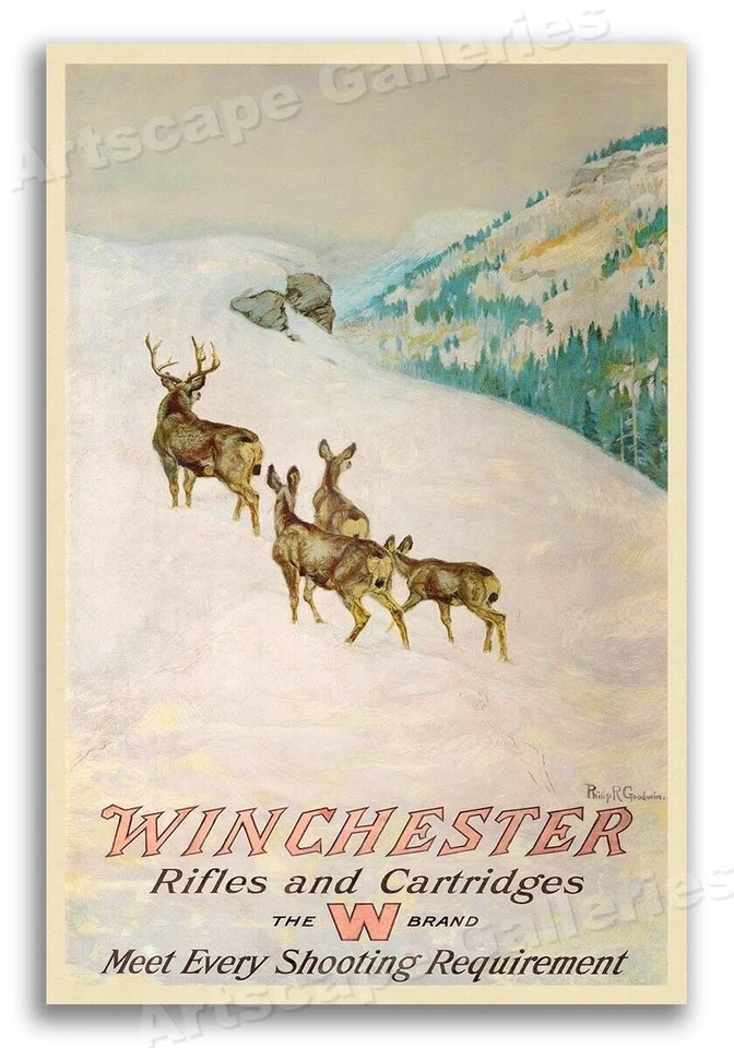 1912 Hunting Poster Winchester Rifles and Cartridges Deer Hunting Poster - 16x24 - Image 1 of 3