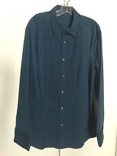 THEORY MENS ABEL BLUE PLEATED FRONT SHIRT FRENCH CUFFS  US SIZE XL 