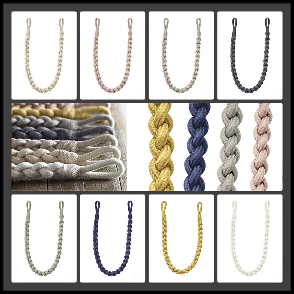 2 Helston Rope Curtain Tiebacks Braided Drape Tie back Fabric Plaited Chain Ties - Image 1 of 1
