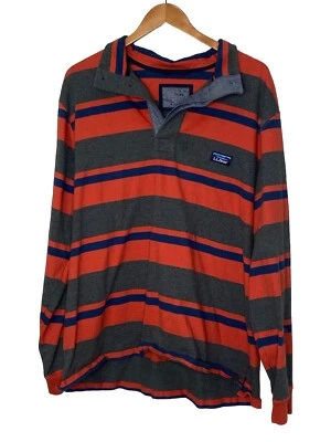 L.L. Bean Men’s long sleeve Polo Shirt Rugby gray orange stripe Heavy Duty XL - Image 1 of 4
