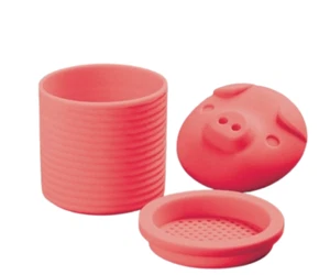 Rosa Silikon Speckbehälter Fetthalter mit Sieb Schwein Design Gefrierschrank/Mikrowellengeeignet - Bild 1 von 4