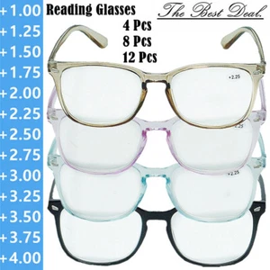 4-12 Pcs Lot Unisex Retro Square Clear Frame Reading Glasses Readers All Powers - Picture 1 of 15