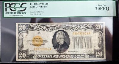 Fr. Certificado de oro 2402 1928 $20 PCGS 20PPQ Foto 1 de 2