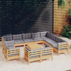 13 Piece Garden  Set With Grey Cushions Solid Pinewood J4v5