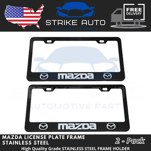 2x Stainless Steel Black License Plate Frame Holder Fits For Mazda Brand New - Picture 1 of 1