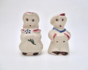 Vtg Shawnee 1940s Bo Peep Sailor Salt & Pepper Shakers Hand Painted Cork Stopper - Picture 1 of 5