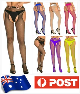 AU STOCK BLING CRYSTA DIAMANTE GARTER BELT THIGH HIGH STOCKING PANTYHOSE HOS024 - Picture 1 of 28