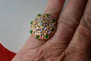 Oval Blue Zircon Chrome Diopside Ruby Tanzanite 925 Sterling Silver Ring In Box - Picture 1 of 11